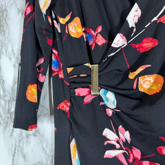 Jennifer Lopez Black Sheath Dress V-Neck 3/4 Sleeve - Picture 5 of 6